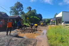Bak Kubangan Kerbau, Warga dan TNI Polri Swadaya Tambal Lubang Jalan Rusak Bioa Puak 